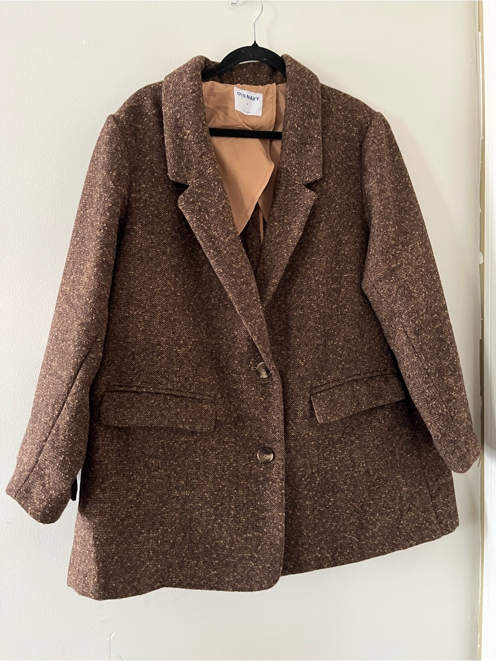 Old Navy Womens' Brown Herringbone Tweed Blazer 2X Oversized Preppy Quiet Luxury